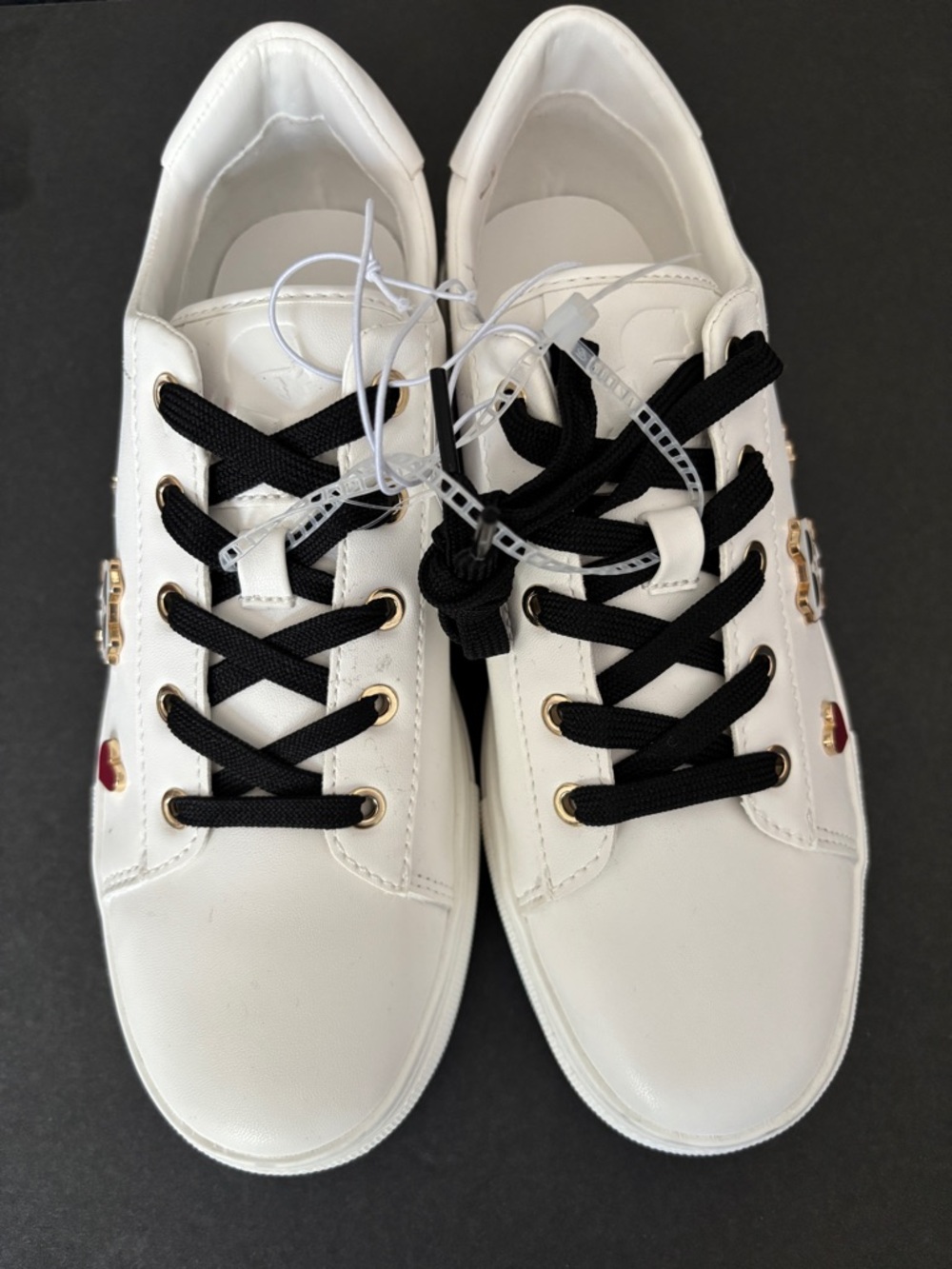 Karl Lagerfeld White Sneakers with Black Laces and Gold Accents size 7